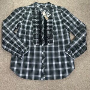 J. Crew Plaid Shirt Women's TS Embellished Snowflake Black Lace‎ Sequins New Med